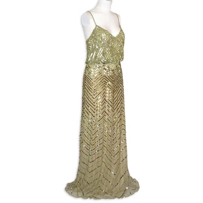 Vestido Blusa Larga Adrianna Papell Dorado Lentejuelas Vestido Dama de honor Talla 14 NUEVO con etiquetas Foto 1 de 4