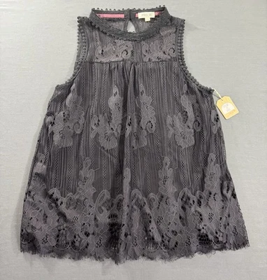 Camiseta sin mangas Taylor & Sage ojo de cerradura espalda L encaje superpuesto forrado gris BOHO Foto 1 de 4