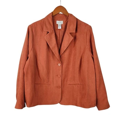 Studio Works Ultra Suede Jacket Coat Plus Size 24 24W Velvety 3X Orange Blazer - Image 1 of 4