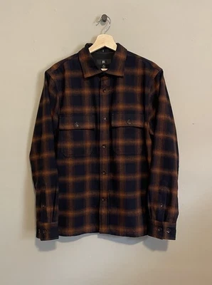 Banana Republic Mens M Shirt Jacket Quilted Wool Blend Shacket Brown Plaid - Image 1 of 4