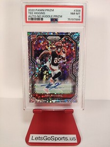 2020 Panini Prizm Rookie Auto No Huddle Tee Higgins # 308 RC Bengals PSA 8
