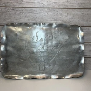 1950’s Homemade Metal Tray Artist Signed Tragedy Comedy Theater Design 18”x12” - Picture 1 of 8
