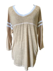 T-shirt scollo a V manica 3/4 baseball XL leggera marrone chiaro bianco casual - Foto 1 di 6