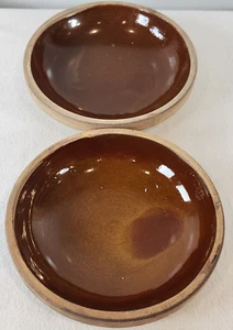 Vintage Brown Glaze Tan Stoneware Crock Pie Plate Bowls (2) - 7.25"Rd PRIMITIVE - Picture 1 of 8