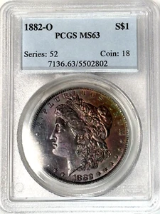 1882 O Toned Morgan $ PCGS MS 63💎💎Deep Purple Monster Rainbow Toning💎💎VIDEO - Picture 1 of 8