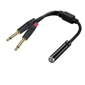1/4 TRS Female to Dual TS 1/4 Male Stereo Breakout Splitter Adapter Y Cable - Picture 1 of 9