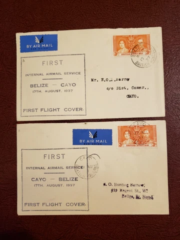 BRITISH HONDURAS 1937 Internal First Flight Cover (see description) Cover