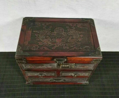 12'' Chinese Antique Wood Box natural old Mahogany Box Jewelry Box mirror - Image 1 of 4
