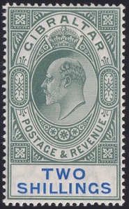 Gibraltar SG #62 - 2/- green and blue - MNH (U/M) G-VG - KEVII - Picture 1 of 2
