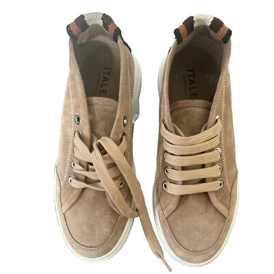 Italeau Italian Suede Tan Sneakers Tennis Shoes Handmade in Italy Sz 36 1/2 - Image 1 of 4