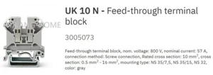 PHOENIX CONTACT UK-10N 3005073UK 10 N - Feed-through terminal block 5PCS - Picture 1 of 1