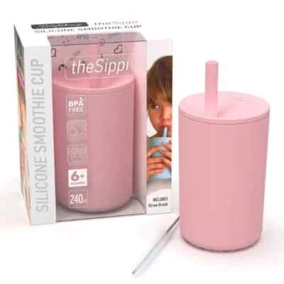 Smoothie Sippy Cup with Stopper Straw Brightberry 240ml LARGE CORAL PINK - image 1 of 4