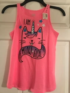 NWT Girls Justice Pink Tank Top w/Unicorn Cat - Meow Gical - Picture 1 of 6