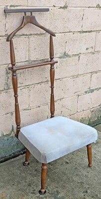 Silla de madera moderna vintage de mediados de siglo para valet mayordomo asiento de tela Foto 1 de 4