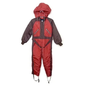 Vtg SEARS Boy's Brown Orange Ski Snowsuit Insulated 70's Hooded Snow Mobile - 10 - Picture 1 of 7