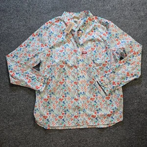 Duluth Trading Top Womens Size XL Blue White Floral Gardening Outdoor Casual - Picture 1 of 10