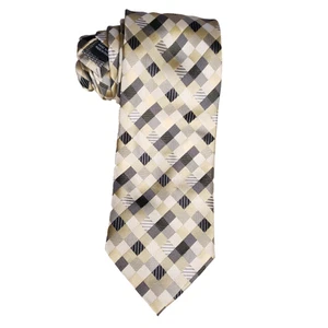 Alexander Julian Tie Geometric Check Pattern Gold Gray Neutral Retro Officecore - Picture 1 of 6