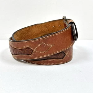 Larry Mahan Mens Belt Brown Genuine Lizard Leather Inserts Removable Buckle 36 - Picture 1 of 13