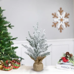 Northlight 12-Inch Unlit Artificial Flocked Mini Pine Christmas Tree Jute Base - Picture 1 of 4