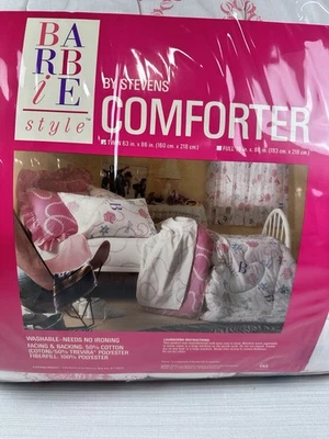 Vintage 1990 BARBIE Style Twin Comforter Blanket White & Pink - Image 1 of 4