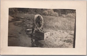Vintage 1910s RPPC Real Photo Postcard GOLD MINING / Panning Scene - Unused - Picture 1 of 2