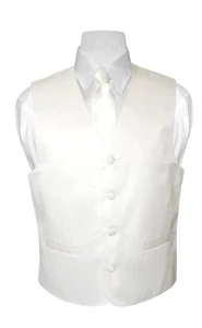 BOY'S Dress Vest & NeckTie Solid WHITE Color Neck Tie Set for Suit or Tux size 8 - Picture 1 of 3