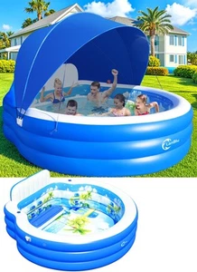 2025 Upgraded Inflatable Pool with Canopy, Family Lounge Blue - Picture 1 of 7