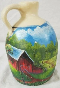 Vintage Marshall Pottery Jug Hand Turned / Hand Painted Farm Apple Tree 7" Tall - Picture 1 of 9