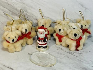 Christmas Ornaments Set Of 13 Pieces (11 Mini Plush Bear + Santa + Peace Clear ) - Picture 1 of 5
