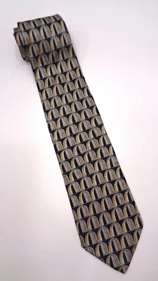ERMENEGILDO ZEGNA Men's 100% Silk Necktie ITALY Luxury Geometric Black/Gold EUC - Image 1 of 4