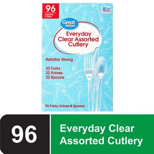 Plastic Everyday Clear Assorted Cutlery, 96 Count includes 32F/32S/32K - Picture 1 of 9