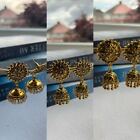 Earring 925 Silver Gold Bohemian Vintage Ethnic Hand carved Wedding Party Gift