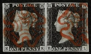 1840 1d Black Plate 4 EK-EL 4m Pair Red Crosses Superb Used Cat. £1250.00 - Picture 1 of 1