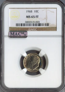 1968 Roosevelt Dime NGC MS65 FT Quality - Picture 1 of 2