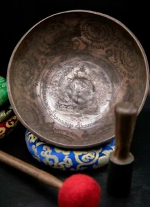 11" Mantra etched Tibetan singing bowl - home & living, meditation, healing bowl - Picture 1 of 6
