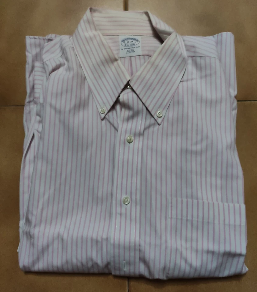 Camicia a maniche lunghe Brooks Brothers - Colore bianco a righe rosa - T. 17-34 - Immagine 1 di 2
