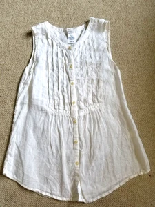 Womens Blouse-LANDS' END-white 100% linen pintucked Cottagecore beachy coastal-4 - Picture 1 of 4