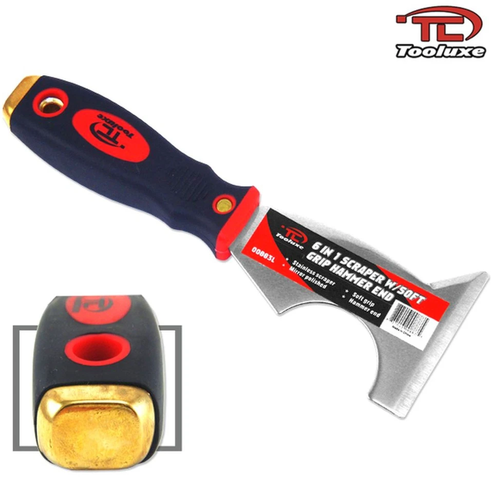 Raspador Tooluxe ( 00883L) 6 em 1 com lâmina de aço inoxidável de extremidade de martelo de aperto macio_ - Imagem 1 de 4