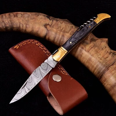 Lote de 10 Piezas Sacacorchos Damasco Cuchillo Plegable con Funda de Cuero Foto 1 de 4