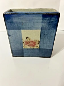 Beautiful Pottery Vase Blue and Brown Sides have Different Flowers - Picture 1 of 4