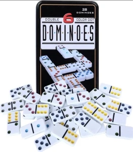 Juego de dominó Double Six - 28 colores doble 6 azulejos para 2-4 jugadores, caja de hojalata - Imagen 1 de 2