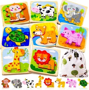 8 Set Wooden Jigsaw Puzzle Educational Learning Toys For Toddlers Kids Preschool - Picture 1 of 7