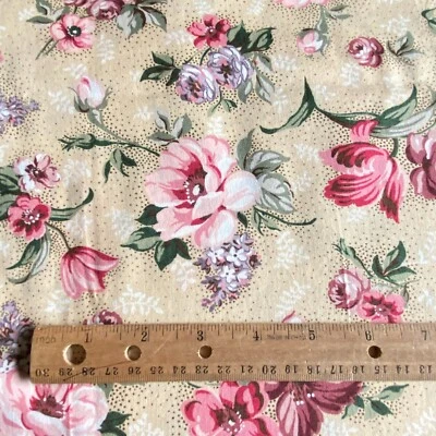 Pink Beige Floral Fabric Quilting Cotton 34x45 - Image 1 of 4