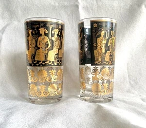 Vintage 2er Set George Briard schwarz und gold Retro hohe Kugel Eistee Gläser. - Bild 1 von 4