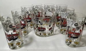 50er Jahre Hazel Atlas ViVa Las Vegas Casino Motiv Glas Eiskübel 8 Gläser - Bild 1 von 21