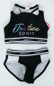 Girls Justice 2 Pc Black Longline Zip Bikini Swimwear Swimsuit Sz XS 5/6 NEW - Picture 1 of 4