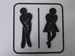 LUSTIGE SCHWARZ/WEISS HERREN & DAMEN TÜR TOILETTE BADEZIMMER SCHILDER + KLEBER 3D DRUCK - Bild 1 von 3