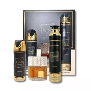 (Gift Set) Khamrah by Lattafa 3.4oz EDP + 300ml Air Freshener + 6.8oz Body Spray - Picture 1 of 6