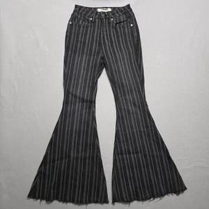 Rock & Roll Cowgirl Jeans Women 24x30 Black Stripe High Rise Bell Bottom Raw Hem - Picture 1 of 14