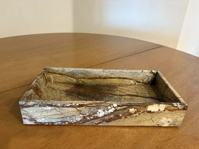 Bandeja de baño tocador tocador mármol marrón genuino 12" maquillaje perfume joyería - Imagen 1 de 4